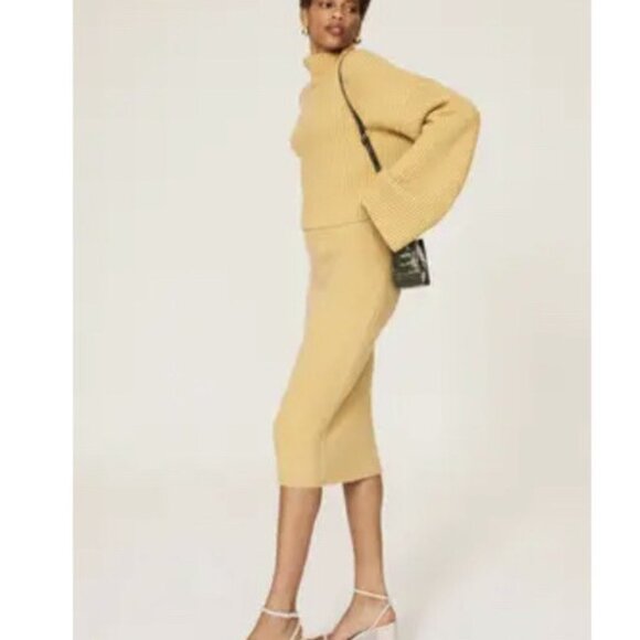 SWEET BABY JAMIE Soft Sweater Knit Pencil Midi Skirt in Butter Yellow MED - Picture 9 of 13